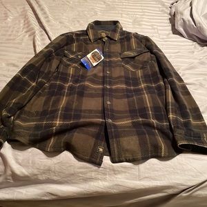 Dark Green mens plaid flannel shirt.